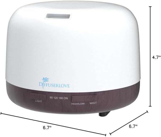 Diffuserlove Essential Oil Diffuser 500ML Aromatherapy Diffuser Mist Humidifiers 7 Color LED Lights Diffusers for Home Office Bedroom (Size:6.7" L x 6.7" W x 4.7" H)