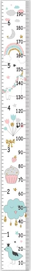 Kids Growth Chart, Wood Frame Fabric Canvas Height Measurement Ruler from Baby to Adult for Child's Room Decoration 7.9 x 79in (7.9 x 79in, Rainbow)