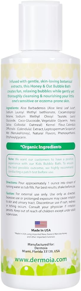 Kids Bubble Bath for Sensitive Skin & Eczema Relief - Baby Bubble Bath with Manuka Honey, Aloe Vera, Colloidal Oatmeal and Calendula - Kids Soap with Botanical Extracts for Sensitive Skin