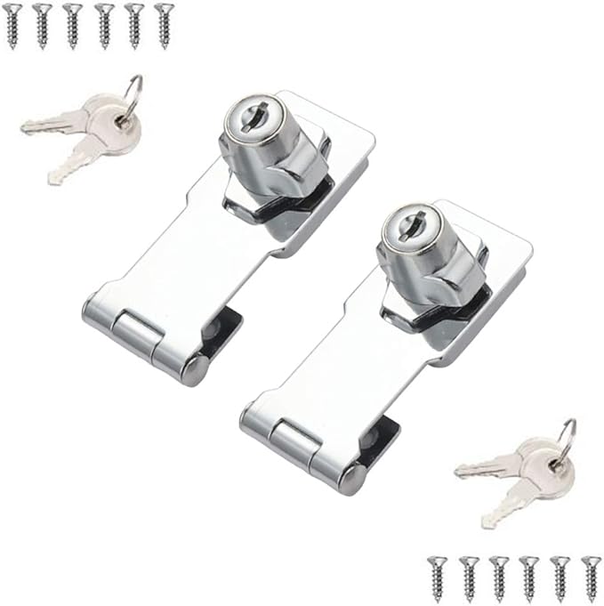 2 Packs Keyed Hasp Locks Twist Knob Keyed Locking Hasp for Small Doors, Cabinets and More,Stainless Steel Steel, Chrome Plated Hasp Lock Catch Latch Safety Lock (3Inch with Lock)