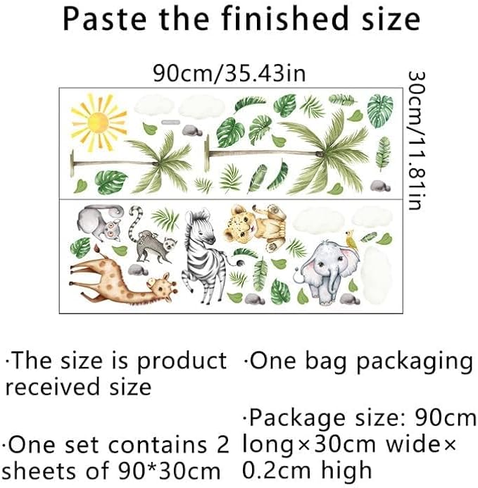 clothmile Watercolor Jungle Animal Wall Decals - Forest Animal Wall Sticker - Elephant, Lion, Monkey - For Kids, Baby Nursery, Playroom, Bedroom & Classroom Decor