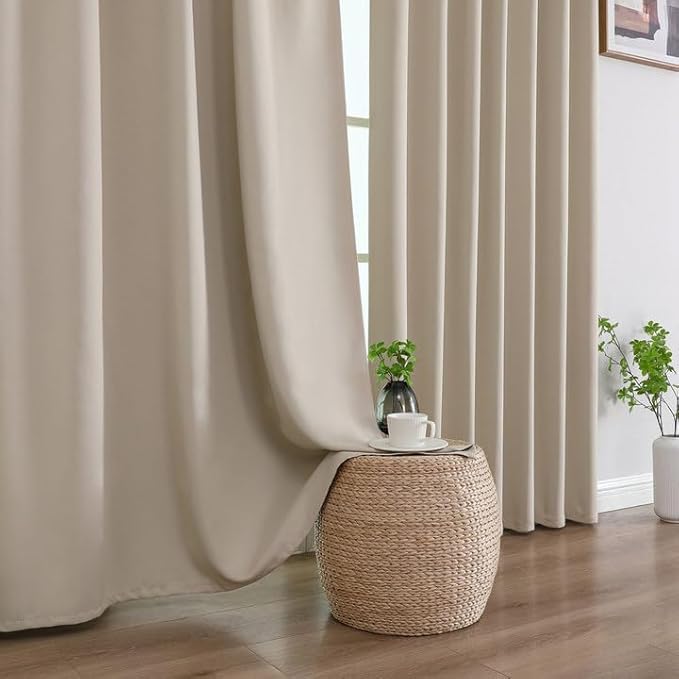 Joydeco Blackout Curtains 108 Inches Long, Thermal Insulated Black Out Curtains 2 Panels Set, Room Darkening Drapes for Living Room Window Rod Pocket Back Tab (W52 x L108 Inch, Light Beige)