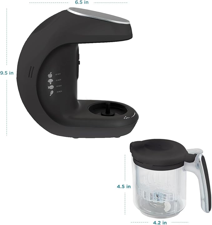 EVLA'S Baby Food Maker, Steamer, Blender, Baby Food Processor for Healthy Homemade Baby Food in Minutes, Touch Screen with 6 Reusable Food Pouches, Baby Registry Essential, Dark Grey