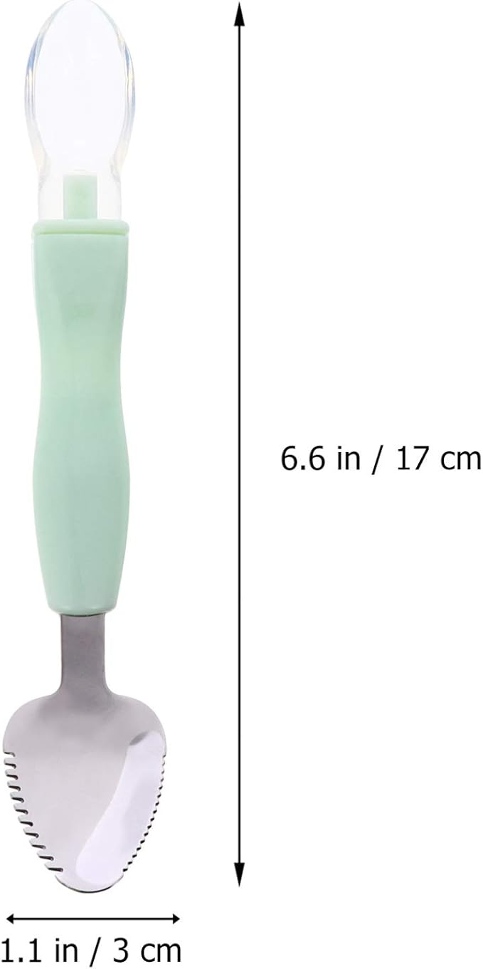 Kisangel 2pcs Food Scraper Spoon Silicone Feeding Spoons Double Head Fruit Puree Spoon Practical Baby Food Scraping Spoon for Fruit Scraping Feeding ,Green