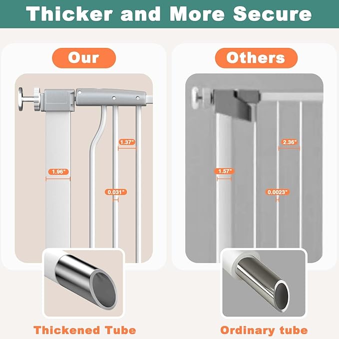 40.5" Extra Tall Baby Gate for Stairs No Drill, 32.6"-40.5" Extra Wide Dog Gate Indoor, Pressure Mounted Metal Safety Child Gate, Cat Puppy Pet Gate for House Doorways Walk Thru, White