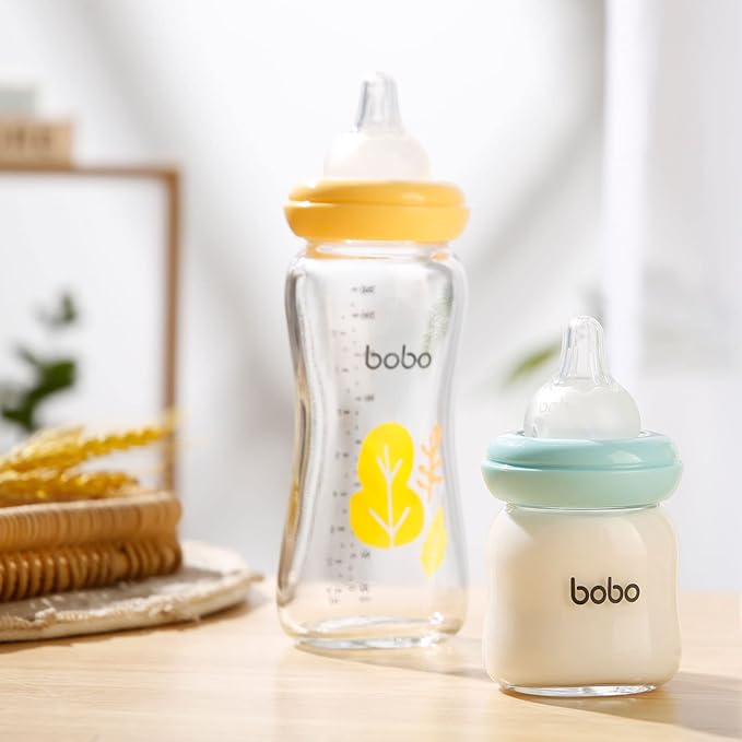 YOHKOH Natural Glass Baby Bottle with Natural Response Nipple, Newborn Anti-Colic Baby Bottles, Wide Neck Mushroom Cap Baby Bottle, Clear (8.8oz (Pack of 2), Multicolour)