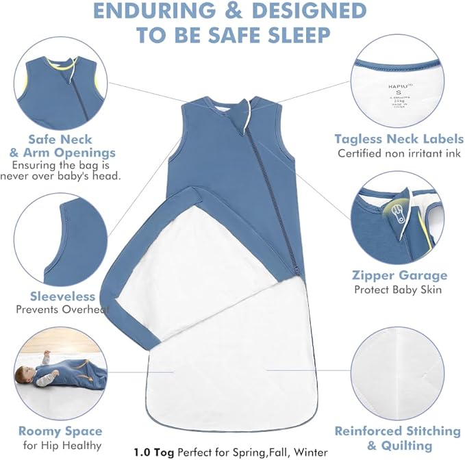 HAPIU Unisex Rayon Made from Bamboo Baby Sleep Sack TOG 1.0, 2-Way Zipper YKK, Wearable Blanket Baby