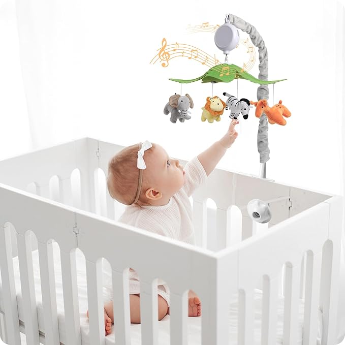 Baby Crib Mobile - Jungle Animal Mobile for Crib Nursery Musical Mobile Gender Neutral for Boys and Girls with 12 Lullabies Ceiling Mobile Presents for Newborn