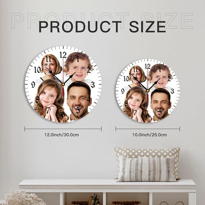 Generic Custom Wall Clock Personalized Clocks with Photo Text Logo Customize Gifts for Kitchen Bathroom Home Family Friends Gifts, 10inch-25cm
