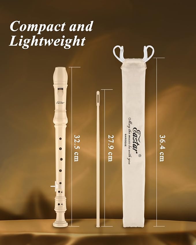 Eastar Soprano Recorder Instrument for Kids Beginners, German Fingering C Key with Cleaning Kit, Thumb Rest, Cotton Bag, Fingering Chart, ERS-21GN, Natural, School-Approved