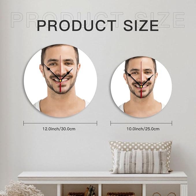 Generic Custom Clocks for Walls Personalized Clocks with Picture Silent Non Ticking Round Decoration for Kitchen Family Friends Gifts, 10inch-25cm