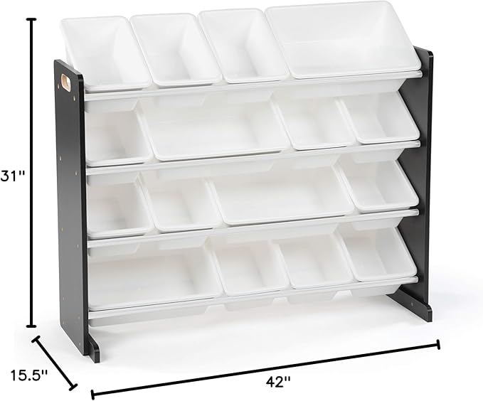Humble Crew Supersized Toy Storage Organizer with 16 Removable Bins, Black/White – Large Toy Storage for Toddlers Ideal for Kids' Rooms, Playrooms, and Nurseries - Modern Toy Bins for Kids