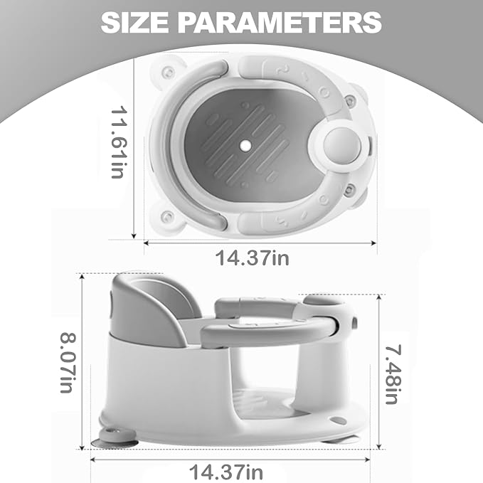 Baby Bath Seat for Babies 6 Months & up, Non-Slip Toddler Bath Seat for Baby & Newborn, Sit Up Bath Seat for Baby,Grey