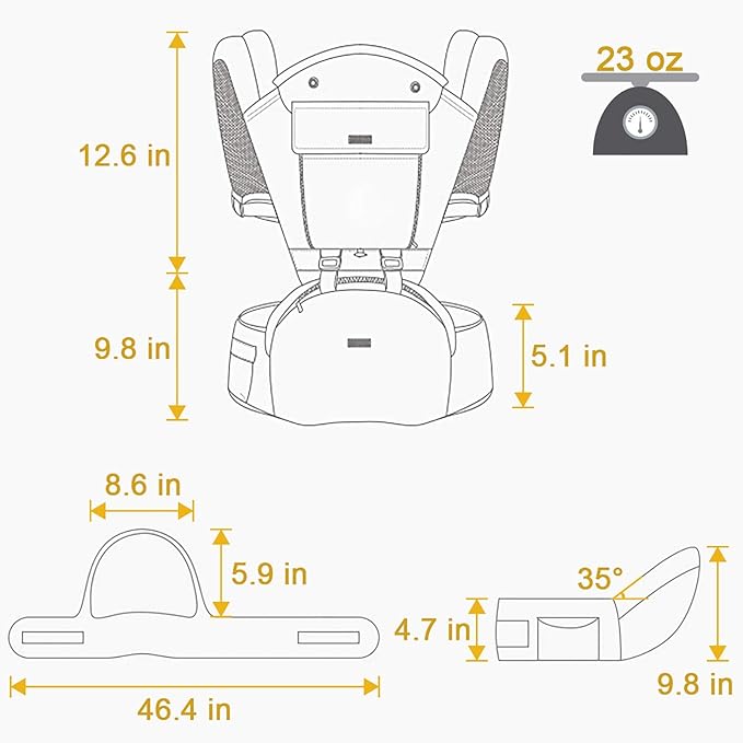 FRUITEAM 6-in-1 Baby Carrier with Waist Stool, One Size Fits All -Adapt to Newborn, Baby Hip Carrier for Breastfeeding, Infant & Toddler