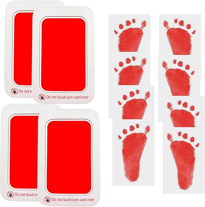 Baby Footprint and Handprint Kit, 4 Red Inkless Print Pads + 8 Imprint Cards, Dog Paw Print Kit Clean Touch Ink Pad Perfect Keepsake Gift for Newborns and Pets Printing Touch Imprints