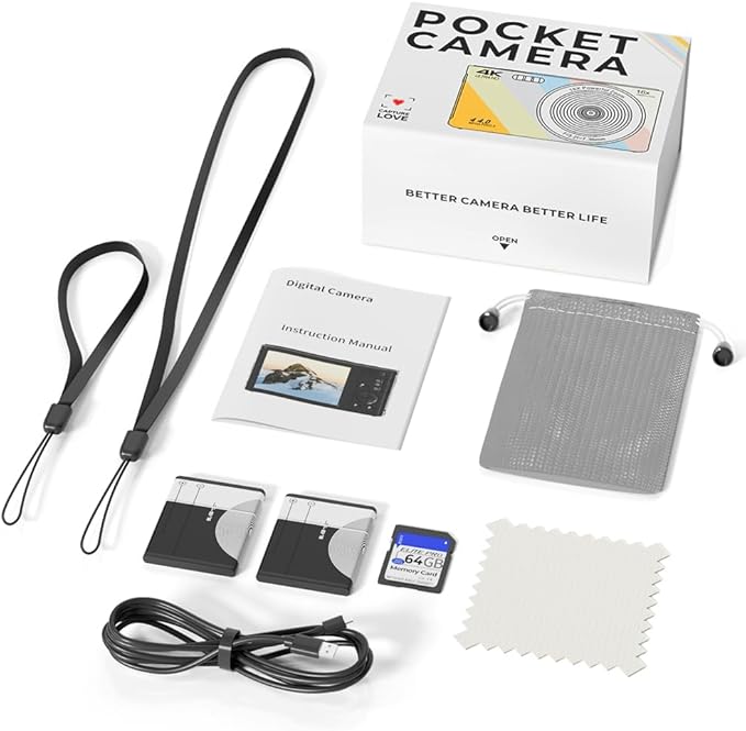 Digital Camera for Teens, FHD 4K 44MP with 64GB SD Card, 16X Digital Zoom, Compact Point Shoot Camera Blue