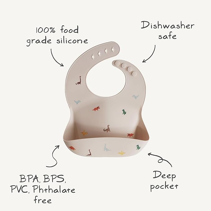 mushie Silicone Baby Bib | Adjustable Fit Waterproof Bibs (White Daisy)