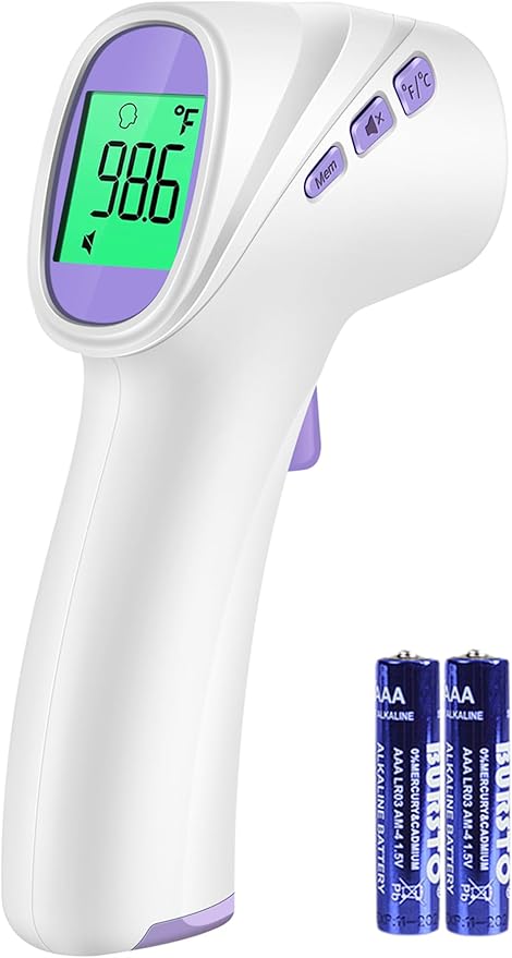 Forehead Thermometer for Adults, Kids & Babies, No-Touch Digital Thermometer with LCD Backlight Display, Fever Alarm and 1s Instant Reading - Purple