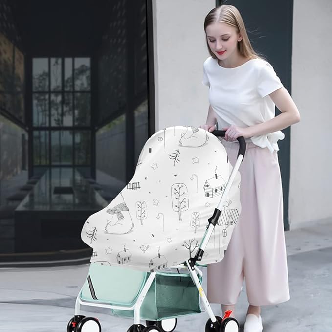 Yoofoss Nursing Cover Breastfeeding Scarf - Baby Car Seat Covers, Infant Stroller Cover, Strechy Carseat Canopy for Boys and Girls (Bear)