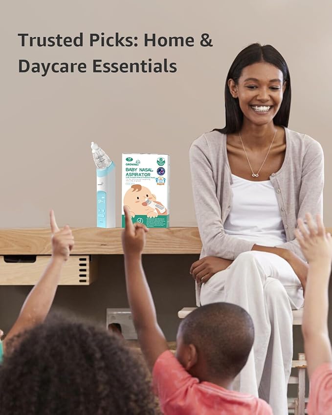 GROWNSY Nasal Aspirator for Baby with Protection Mode, Electric Nose Suction for Baby, Automatic Baby Nose Sucker with 3 Silicone Tips, Adjustable Suction Level, Music and Light Soothing Function