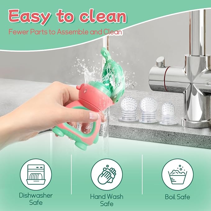 Baby Fruit Food Feeder - Silicone Nibble Tray Combo - Breastmilk Popsicle Mold for Cooling Relief, BPA Free Mesh Feeder for Infant Self Feeding (Robot Pink + Pineapple)