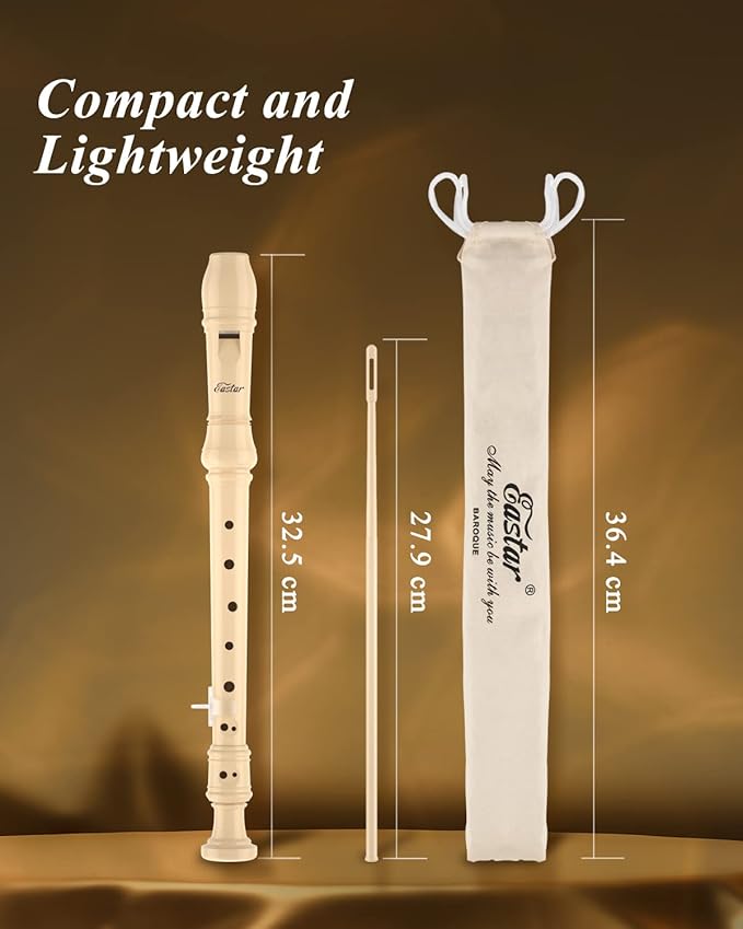 Eastar Soprano Recorder Instrument for Kids Beginner, Baroque Fingering C Key with Cleaning Kit, Thumb Rest, Cotton Bag, Fingering Chart, ERS-21BN, Natural, School-Approved