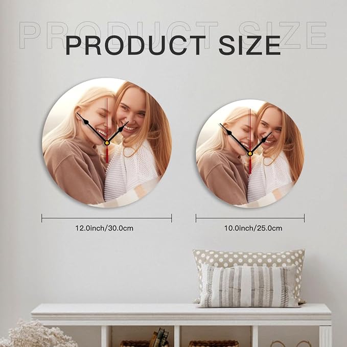 Generic Custom Clocks for Walls Personalized Clocks with Picture Silent Non Ticking Round Decoration for Kitchen Wedding Friend Family Lover, 12inch-30cm