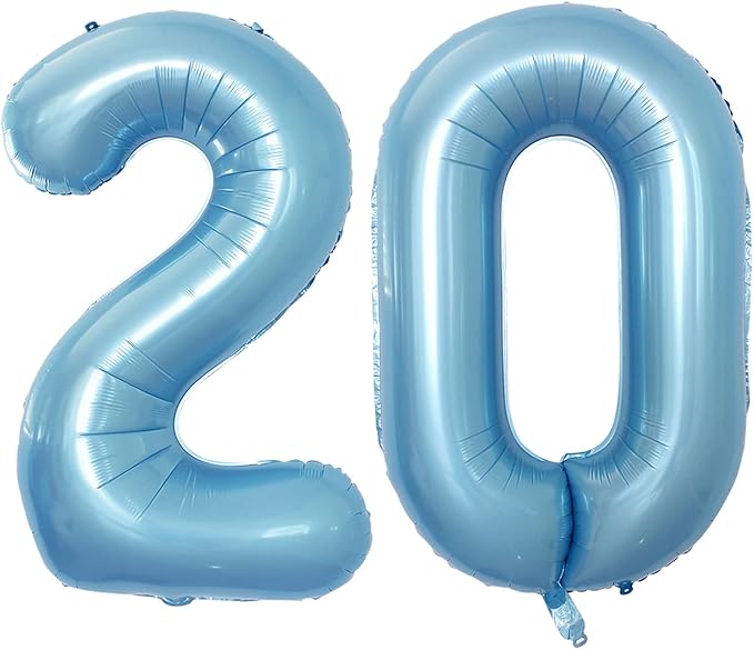 GOER Number 20 Balloons for 20th Birthday Party Decorations,42 Inch Jumbo Foil Helium Balloons for 20th Anniversary (Light Blue)