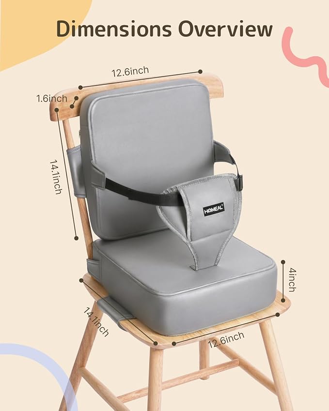 HOMEAL Toddler Booster Seat for Dining Table with Backrest and Adjustable Straps, Breathable Booster Seat for Kitchen Chair, Portable Non-Slip Bottom Booster Seat for Table, Light Grey