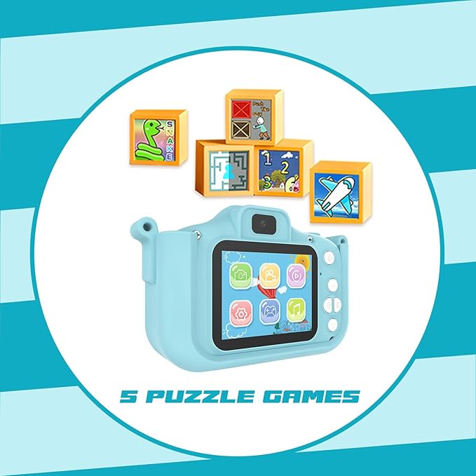 Kids Camera Toys,48MP Dual Lens with 64G SD Card and Cartoon Soft Cover for 3-8 Year Old Girls Boys (BlueDJS)