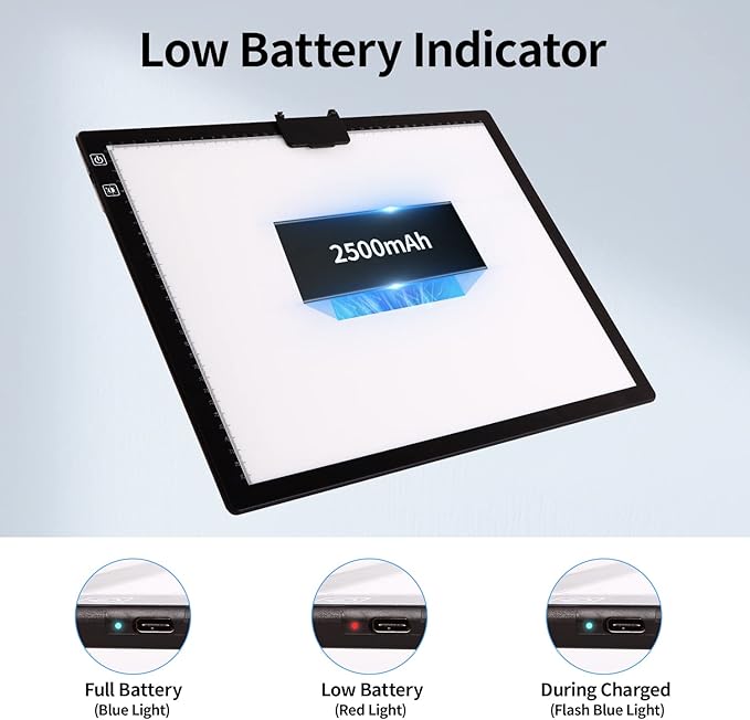Elice Rechargeable A3 Light Pad with Carry Bag, Top Clip, Foldable Stand, 3 Colors/ 6 Levels/Stepless Dimmable Brightness Wireless tracing Light Box/Board for Diamond Painting, Cricut Weeding Vinyl