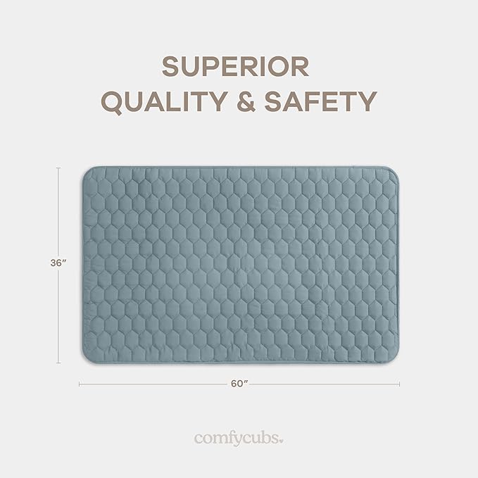 Comfy Cubs Rectangle Kids Play Mat - Small 36 x 60 inches Soft Quilted Baby Floor Mat with Non-Slip Bottom - Plush Design for Toddlers' Playtime and Relaxation - Comfortable and Durable - Pacific Blue