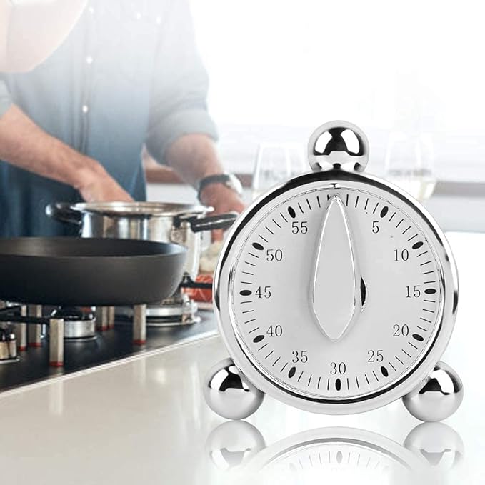 Kitchen Timer for Cooking, Countdown Loud Alarm Clock, Wind Up 60 Minutes, for Kids Classroom Teachers Meeting Management Teaching (Silver)