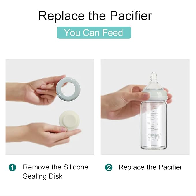 COMI Wide Neck Glass Breastmilk Collection n Storage Bottle, 8oz with Screw Ring Sealing Disk; Re-markable Sealing Disc. BPA Free, Fits Breast Pumps & Nipples (4 Gray Lids)