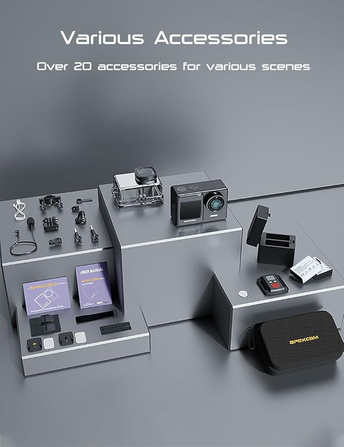 Action Cameras 4K 40M Waterproof Underwater Camera for Snorkeling, EIS Camcorder WiFi 170 Wide Angle Dual Screen Vlog Camera Sports Body Cam Mini(Charger, Remote Control and Helmet Accessories)