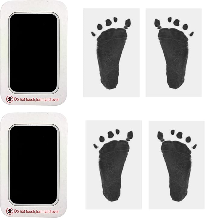 Baby Footprint and Handprint Kit, 2 Black Inkless Print Pads + 4 Imprint Cards, Dog Paw Print Kit Clean Touch Ink Pad Perfect Keepsake Gift for Newborns and Pets Printing Touch Imprints