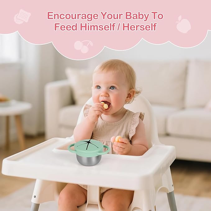 2 Pack Snack Cups for Toddlers Spill Proof - Detachable Stainless Steel Toddler Snack Cups with Silicone Lids & Handles - Dishwasher Safe Baby Snack Containers for Mess-Free Snacking (Green and Pink)