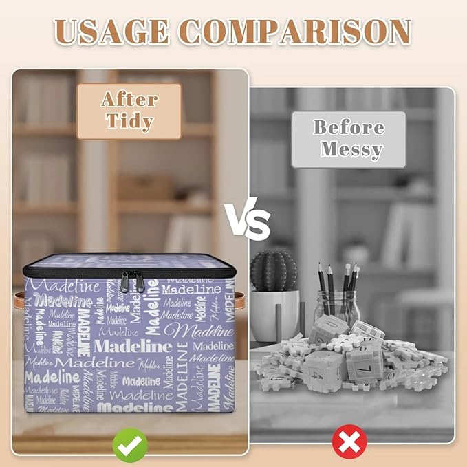 Custom Storage Basket with Name, Personalized Storage Bins with Zipper Lid, Foldable Fabric Storage Box Large capacity with Handle Haze Purple