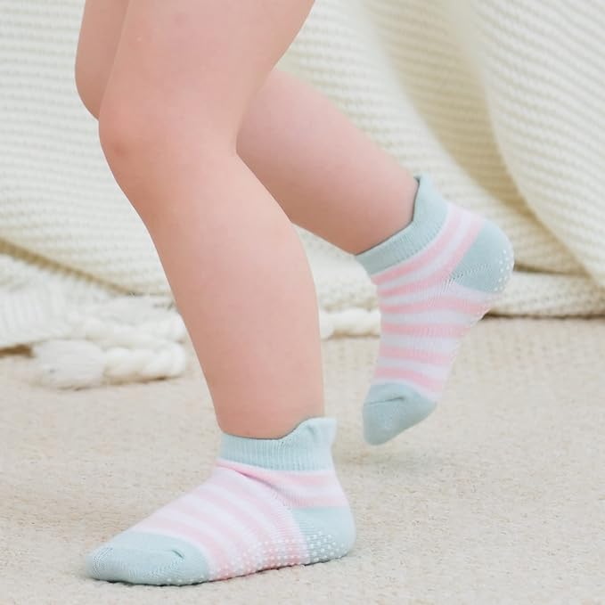 Zaples Baby Non Slip Grip Ankle Socks with Non Skid Soles for Infants Toddlers Kids Boys Girls