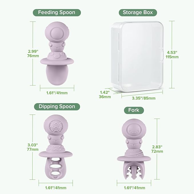 Haakaa Astronaut Beginner Silicone Cutlery Set β Toddler Spoons Self Feeding 6+Months, Baby Led Weaning Supplies, Easy Grip Toddler Utensils, Baby Feeding Essentials