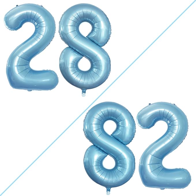 GOER Number 28 Balloons for 28th Birthday Party Decorations,42 Inch Jumbo Foil Helium 82 Balloons for 82nd Birthday Party Decoration (Light Blue)