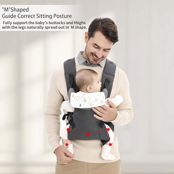 Baby Sling Carrier,4-in-1 Ergonomic Baby Backpack Front Carrier,Newborn to Toddler Wrap Lightweight Adjustable Baby Sling,Grey