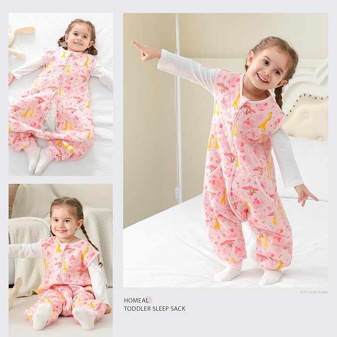 HOMEAL Toddler Sleep Sack, Sleeveless Sleep Sack with Legs 2T-3T, 1.0 TOG Wearable Blanket Baby, Pink