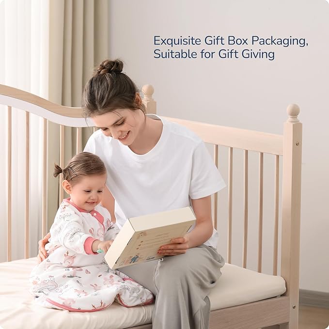 Baby Sleep Sack 18-24 Months, Cotton Detachable Long Sleeve Sleep Sack, 1.0 Tog Toddler Sleeping Sack with Temperature Strips, 2-Way Zipper Wearable Blankets for Newborns, Bunny