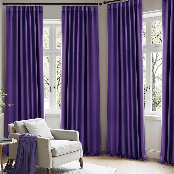 ANRODUO Back Tab Blackout Curtains for Bedroom Living Room, Rod Pocket Pinch Pleated Thermal Insulated Room Darkening Curtains 84 Inches Long 2 Panels, Purple, 42 x 84 Inch