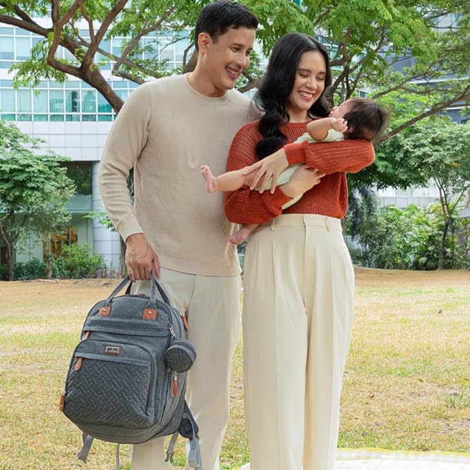 BabbleRoo Extra Large Diaper Bag Backpack, Expandable Baby Bag with Up to 50% More Capacity - Travel Essentials Baby Bag Tote with Changing Pad, Stroller Straps & Pacifier Case - Unisex, Forest Green