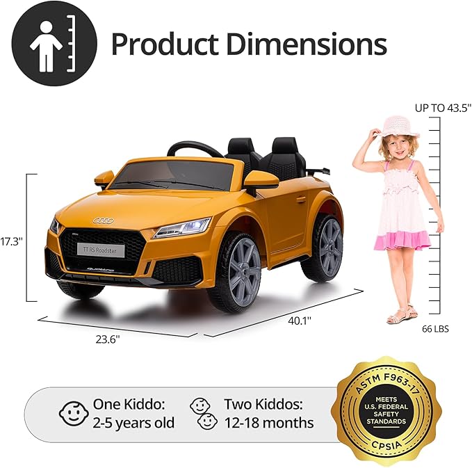 Kids Electric Car, Licensed Audi 6V Kids Ride on Toy Car for Toddlers with Remote - Yellow