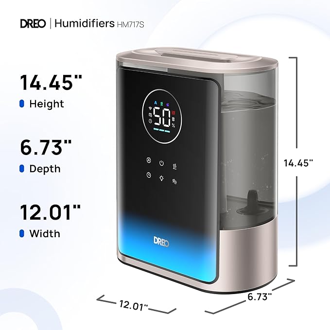 Dreo 8L Smart Humidifiers for Bedroom 600ftยฒ, 80H Runtime Warm&Cool Supersized Mist Humidifier for Large Room Indoor, Quiet Whole House humidifier for Baby, Plants, with Alexa/Google, Starlight,HM717S