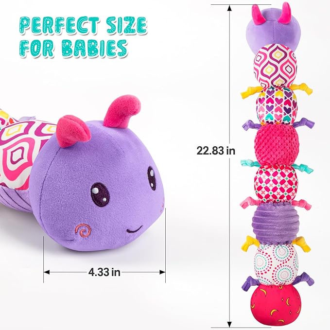 Baby Stuffed Animal Toys for 0-6 6-12 Months, Baby Musical Caterpillar Tummy Time Toys for Babies 3 6 9 12 18 Months, Newborn Infant Sensory Toys Gifts for 1 2 Year Old Boys Girls