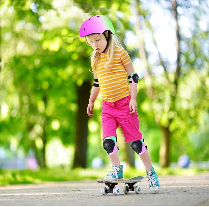 Kids Bike Helmet Set Adjustable for Children, Boys, Girls and Teenagers Aged 3-8 Years Includes Elbow, Knee, Wrist Guards Children's Helmet Protection Set for Bikes SkateboardsRollerskates